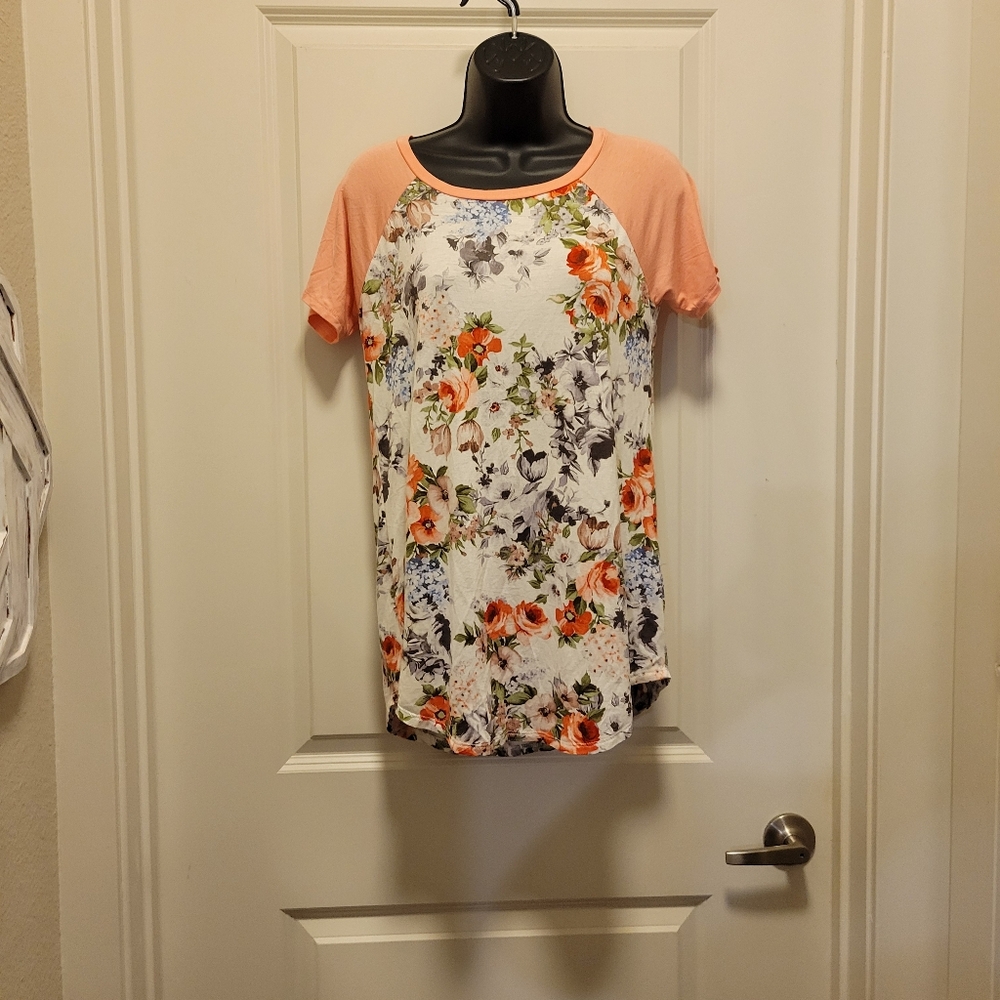 Peach-Gray-White Floral Boutique Blouse